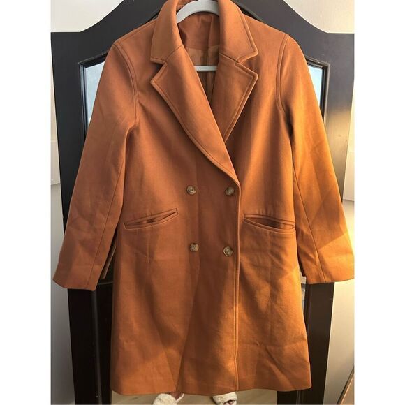 NEW Wool Look Caramel Double Breasted Coat S - Picture 1 of 3